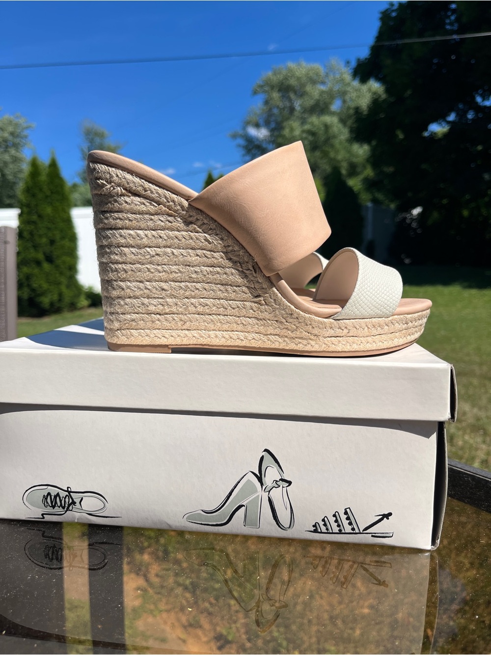 a new day Beige and White Espadrille Wedge Slides